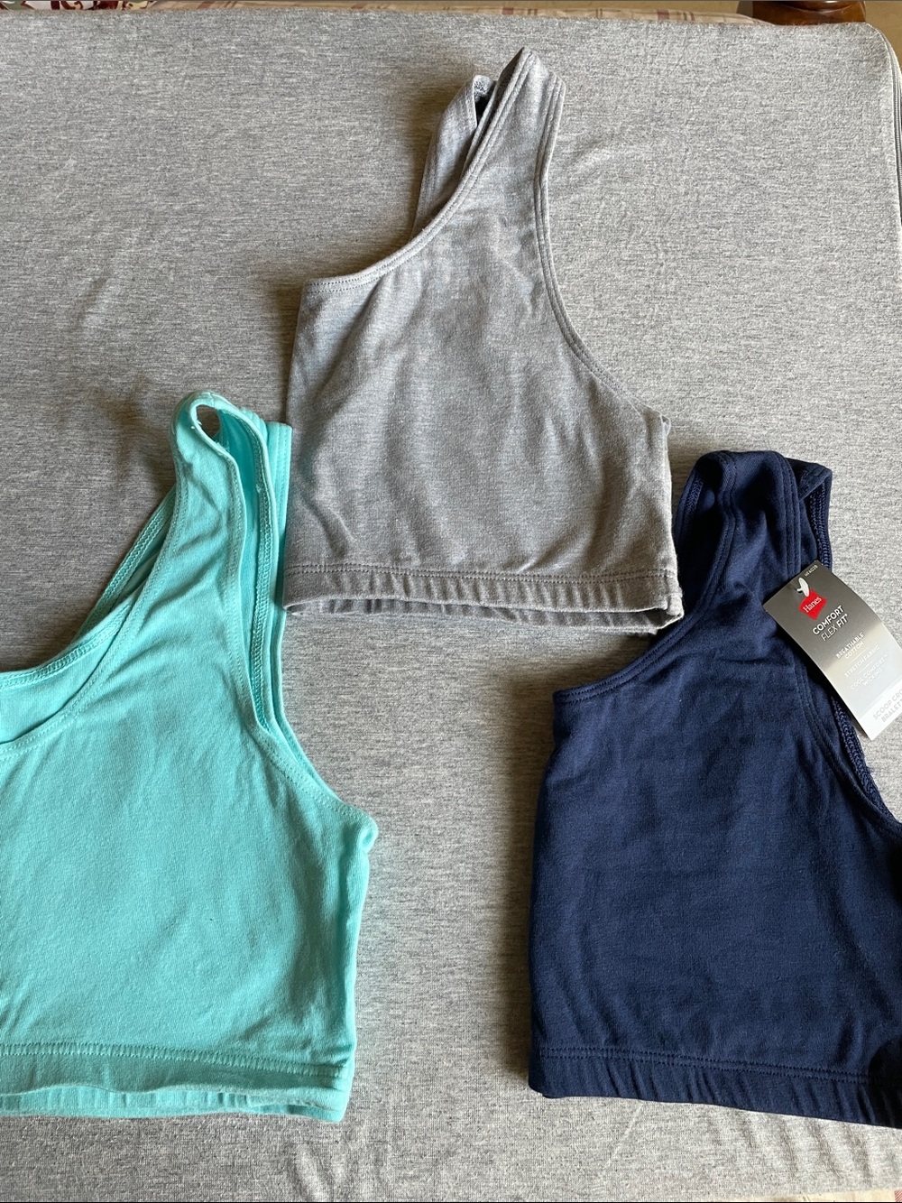Hanes scoop Crop Bralette - Gray, Teal, Navy